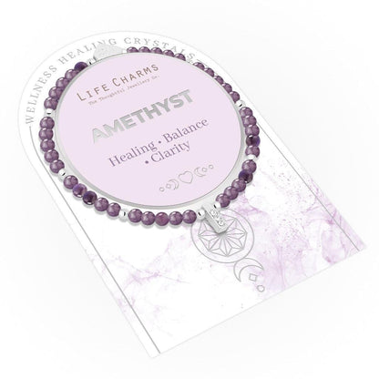 Amethyst &amp; silver beads healing crystals bracelet