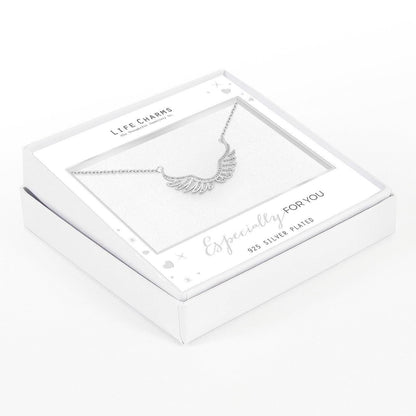 Zirconia studded angel wings pendant necklace