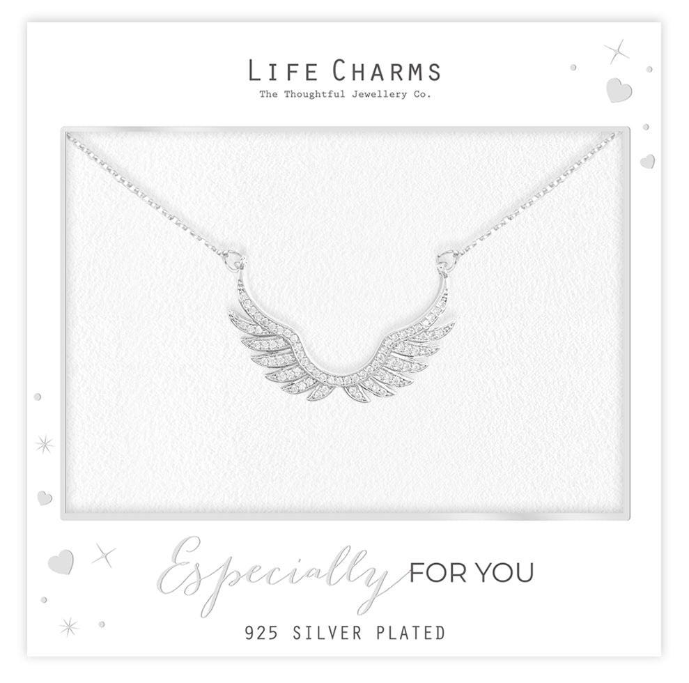 Zirconia studded angel wings pendant necklace