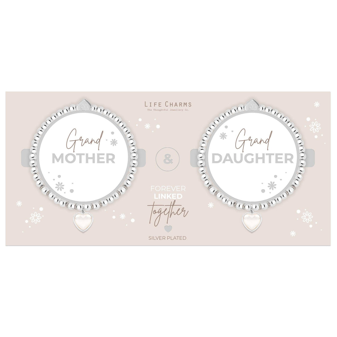 Grandmother &amp; Granddaughter pearl heart charm bracelet set