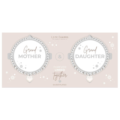Grandmother &amp; Granddaughter pearl heart charm bracelet set