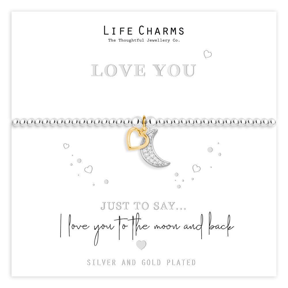 Just To Say Love You moon and heart charm bracelet
