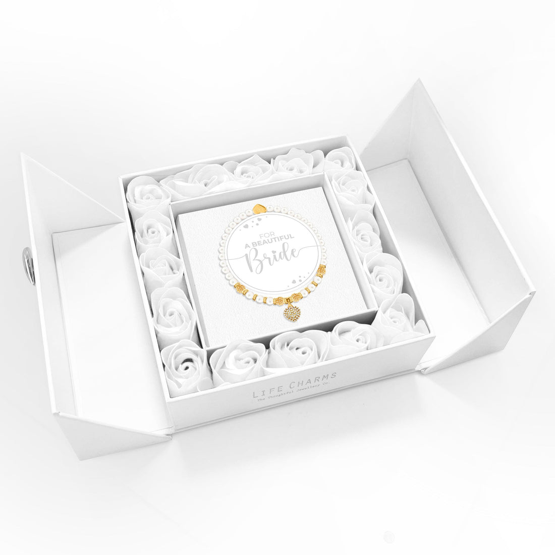 Bride - Freshwater pearls charm bracelet in flower box