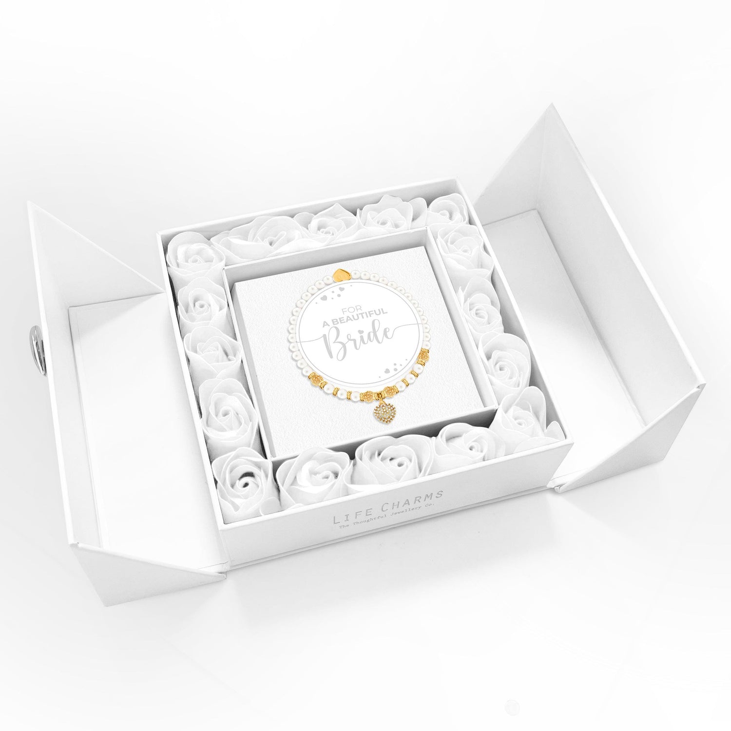 Bride - Freshwater pearls charm bracelet in flower box