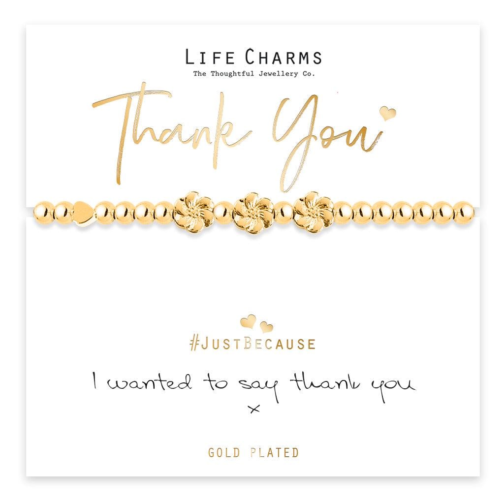 Thank you gold flowers charm bracelet