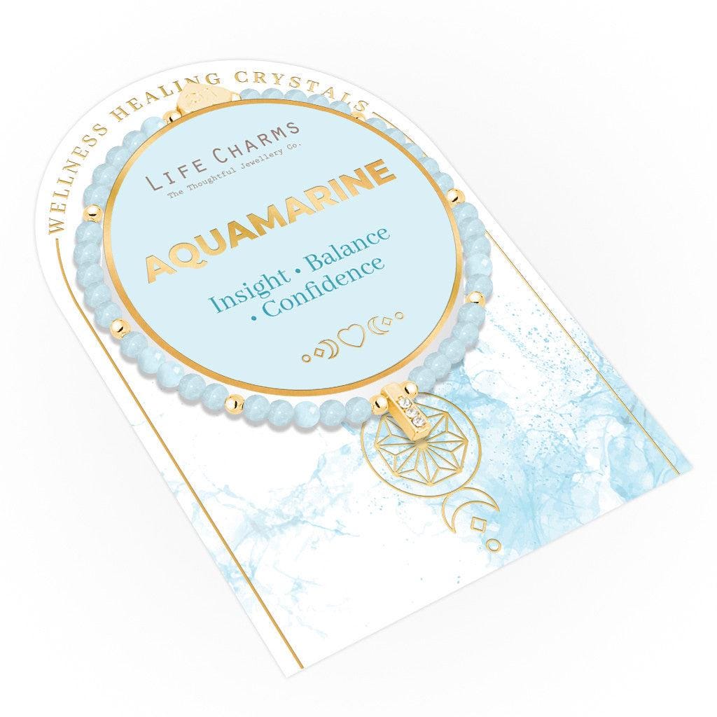 Aquamarine &amp; gold beads healing crystals bracelet