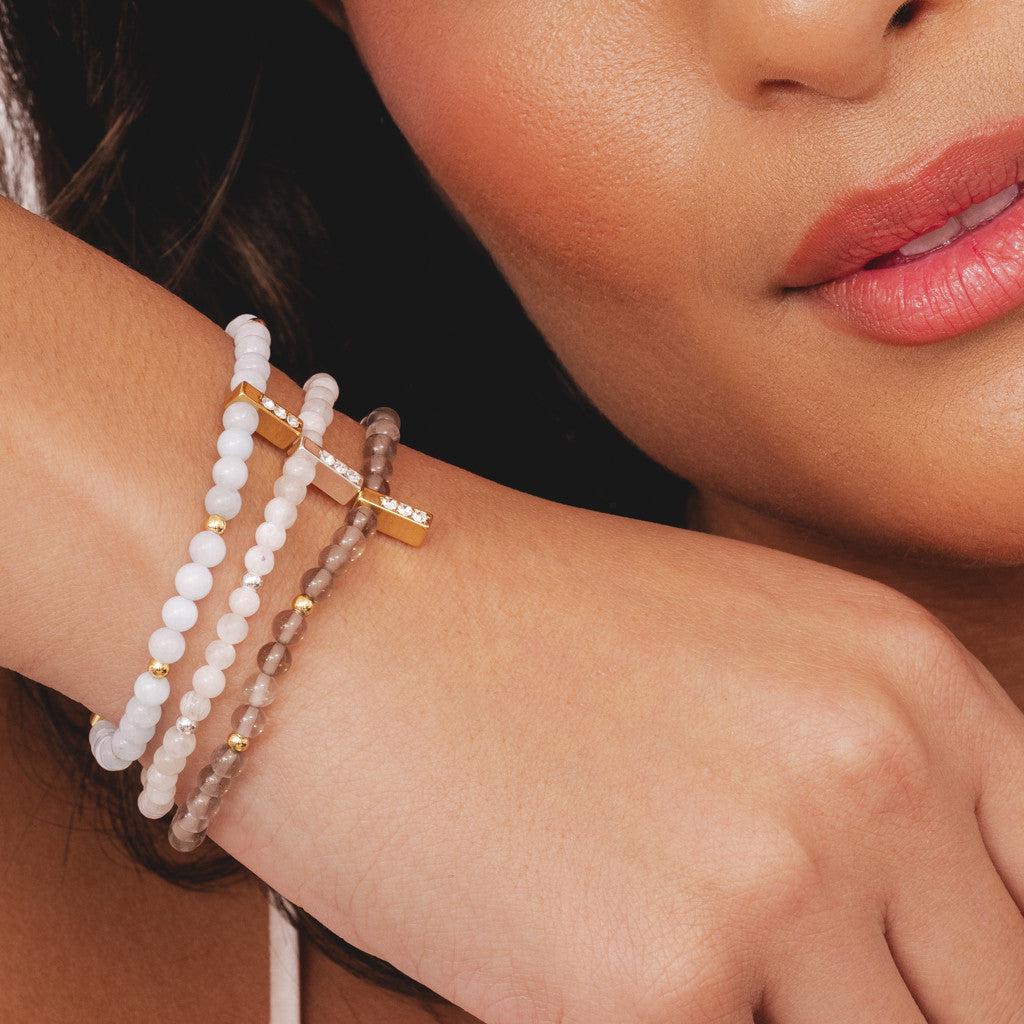 Aquamarine &amp; gold beads healing crystals bracelet