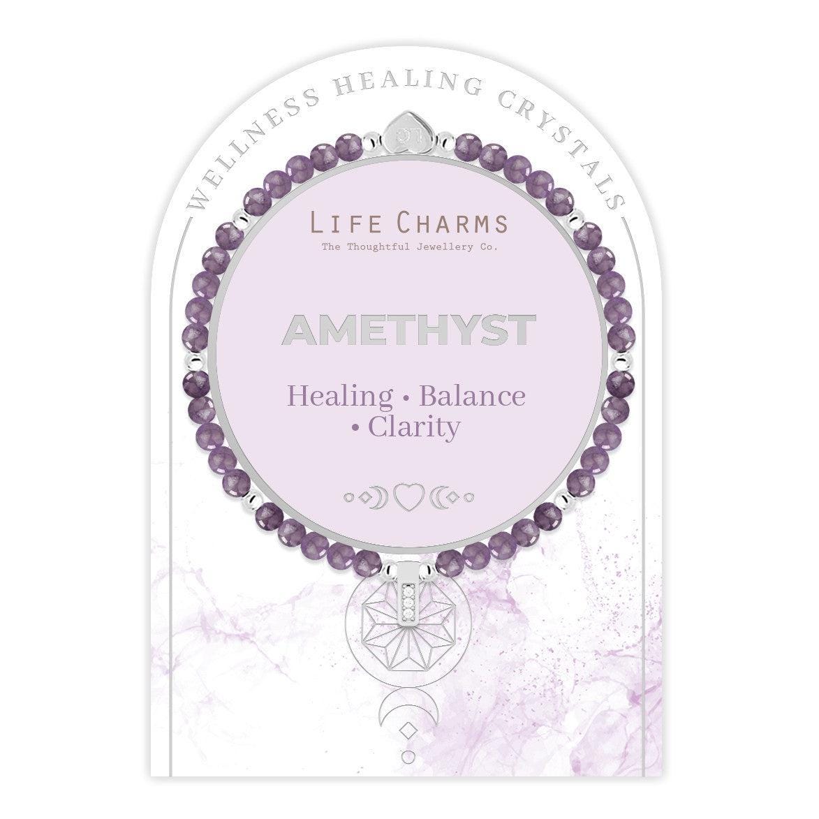 Amethyst &amp; silver beads healing crystals bracelet