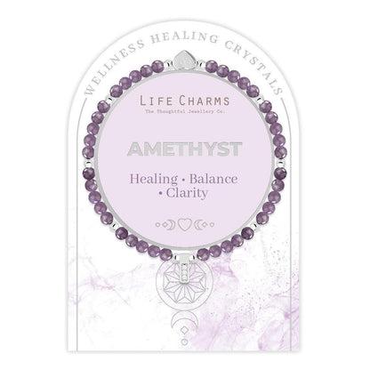 Amethyst &amp; silver beads healing crystals bracelet