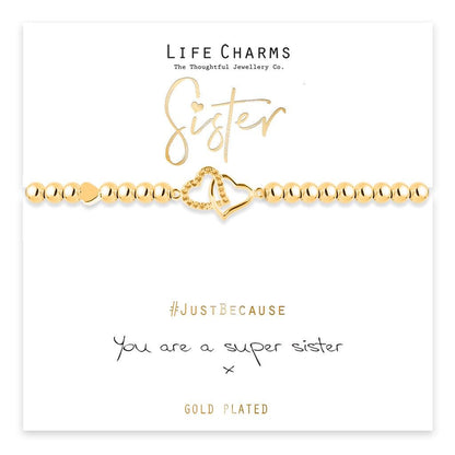 Super Sister gold hearts charm bracelet