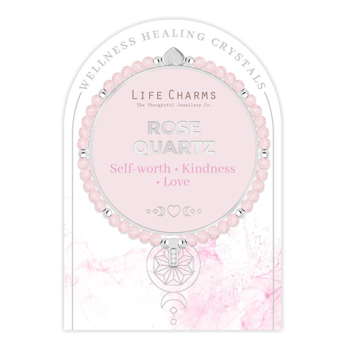 Rose Quartz &amp; silver beads healing crystals bracelet