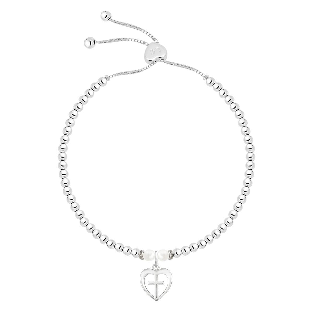 Silver and freshwater pearls Confirmation Day charm bracelet
