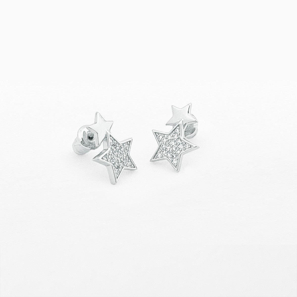 Double silver star stud earrings