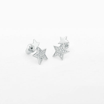 Double silver star stud earrings