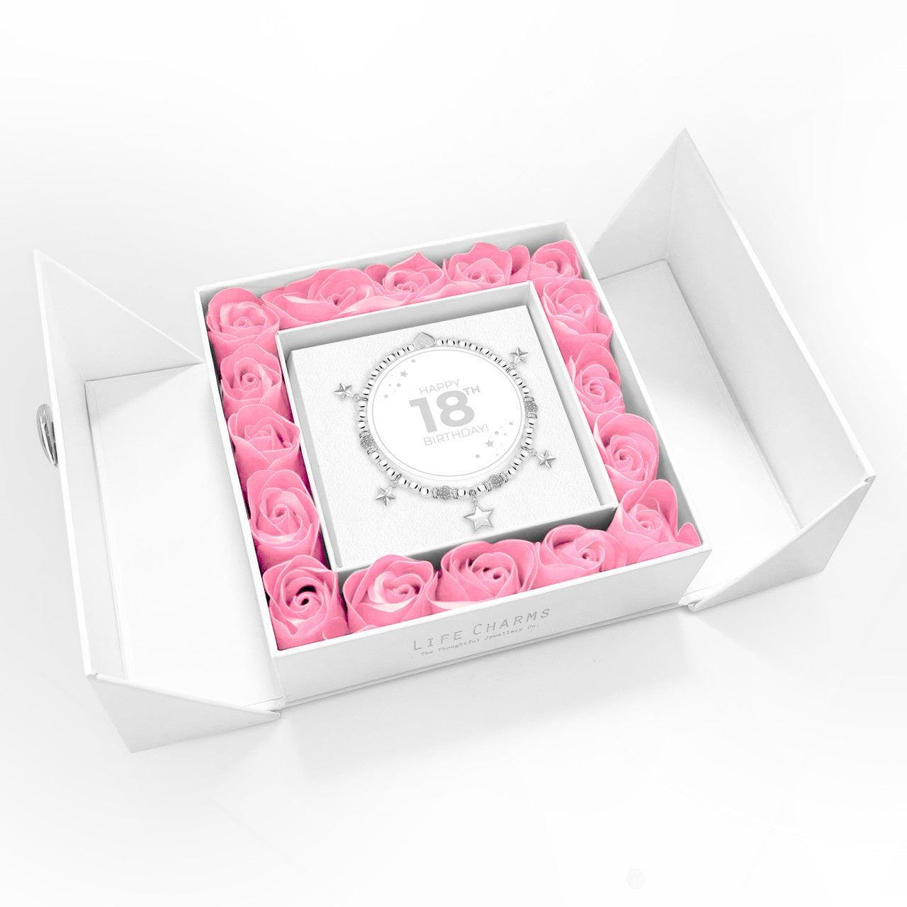 Happy 18th Birthday -  Stars charm bracelet in flower box