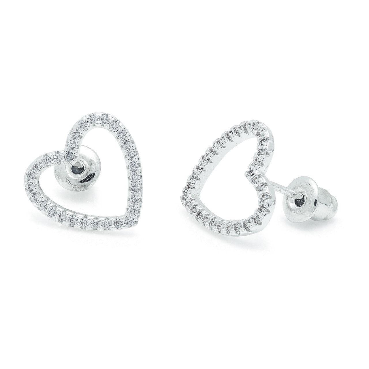 Open heart silver studs