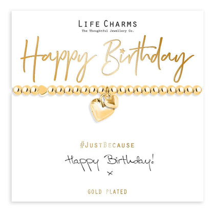 Happy Birthday gold hearts charm bracelet