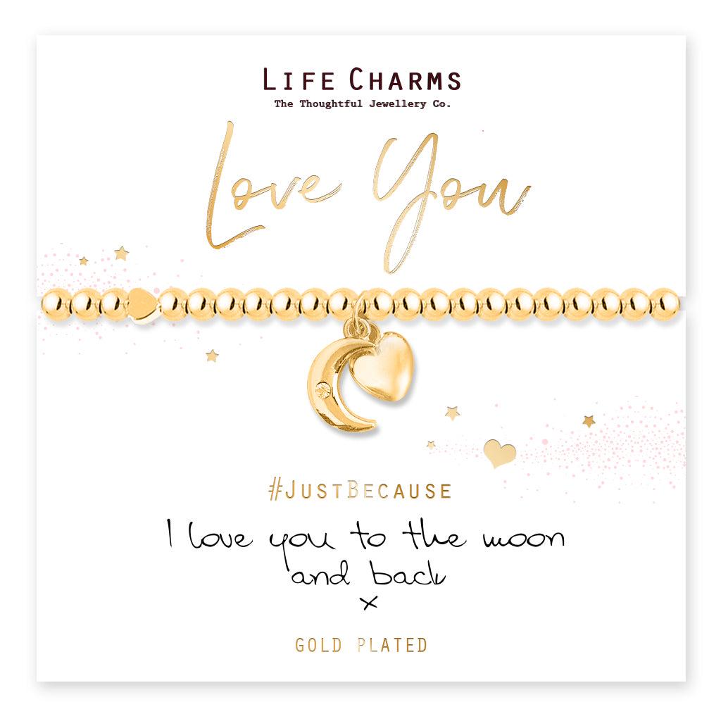 Love you to the moon and back gold charm bracelet