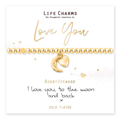 Love you to the moon and back gold charm bracelet