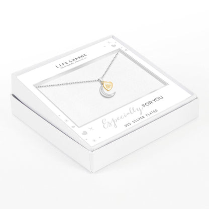 Moon and heart pendant necklace