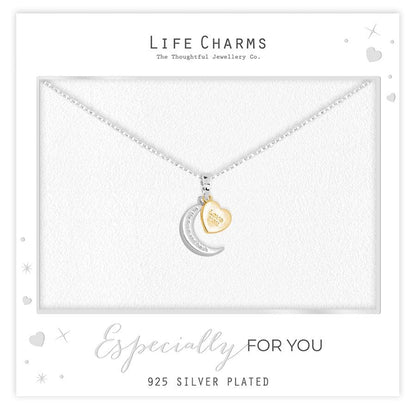 Moon and heart pendant necklace