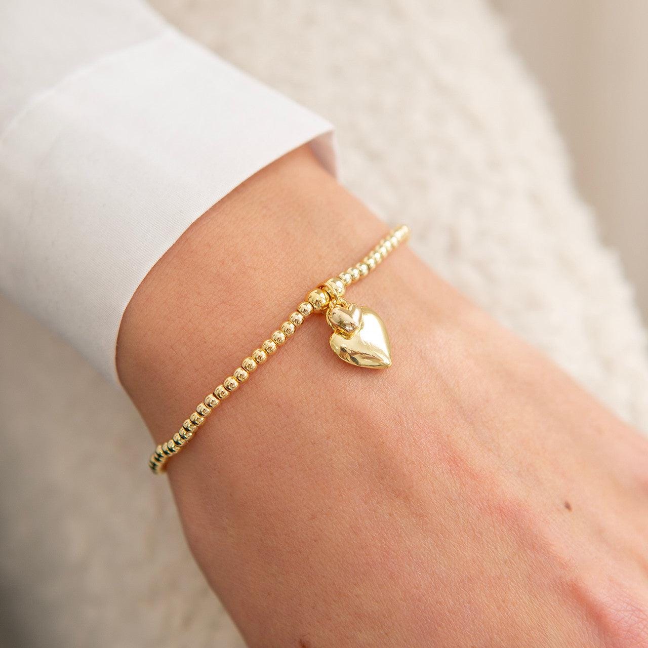 Puffed mixed heart bracelet in gold