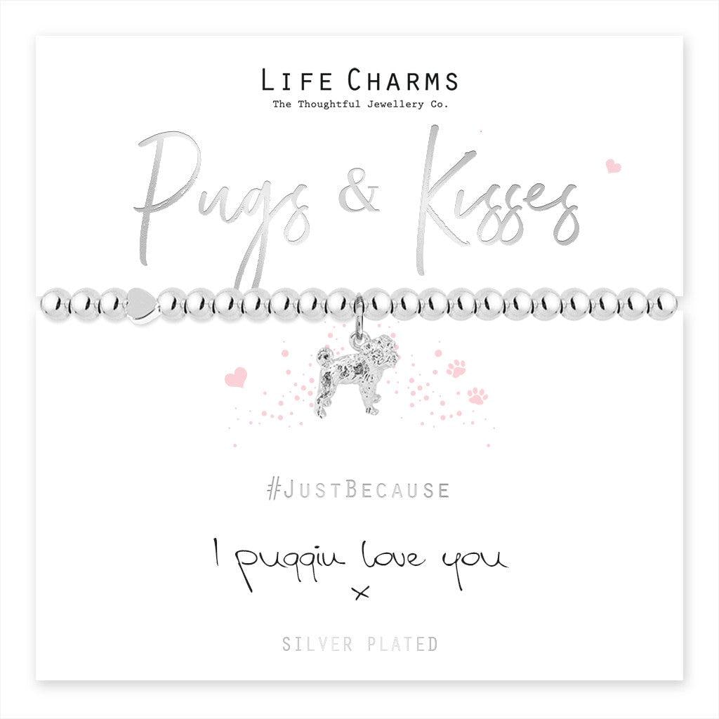Pugs &amp; Kisses Pug Charm Bracelet