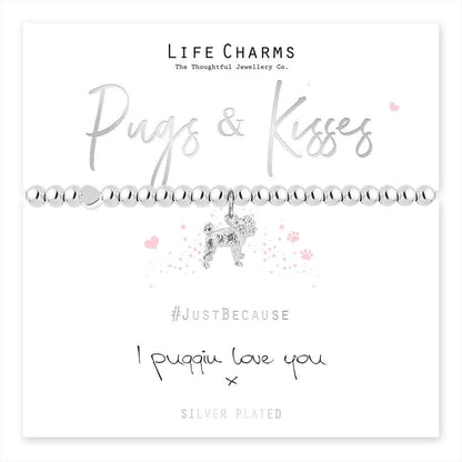 Pugs &amp; Kisses Pug Charm Bracelet