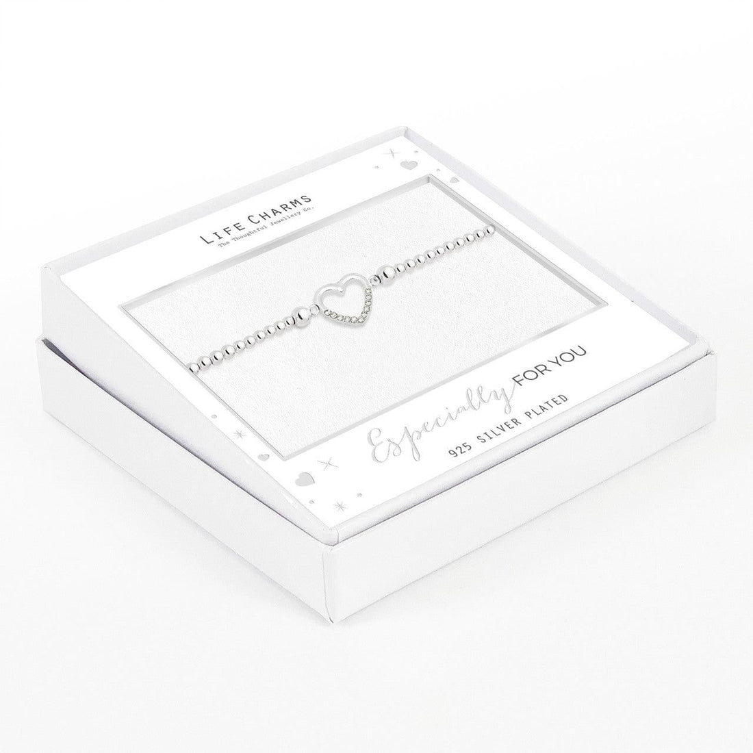 Open crystal heart bracelet in silver