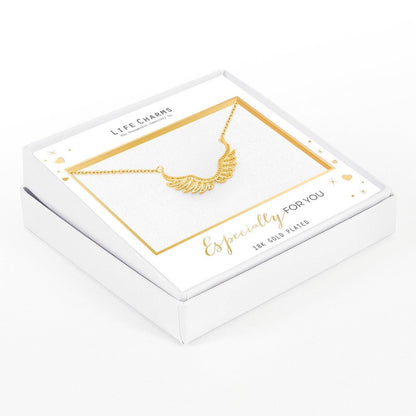 Zirconia studded angel wings pendant necklace in gold