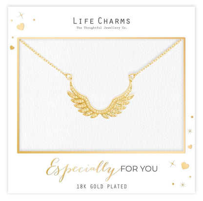 Zirconia studded angel wings pendant necklace in gold