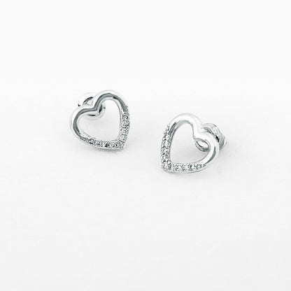 Open silver heart stud earrings