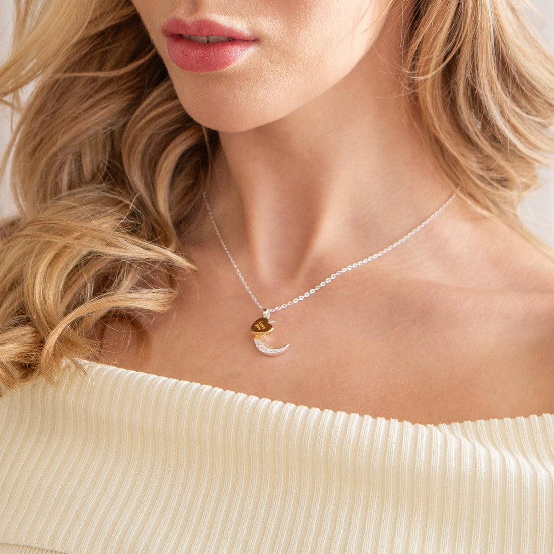 Moon and heart pendant necklace