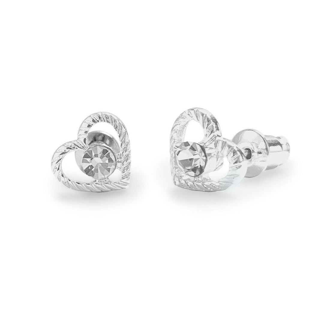 Crystal heart silver studs