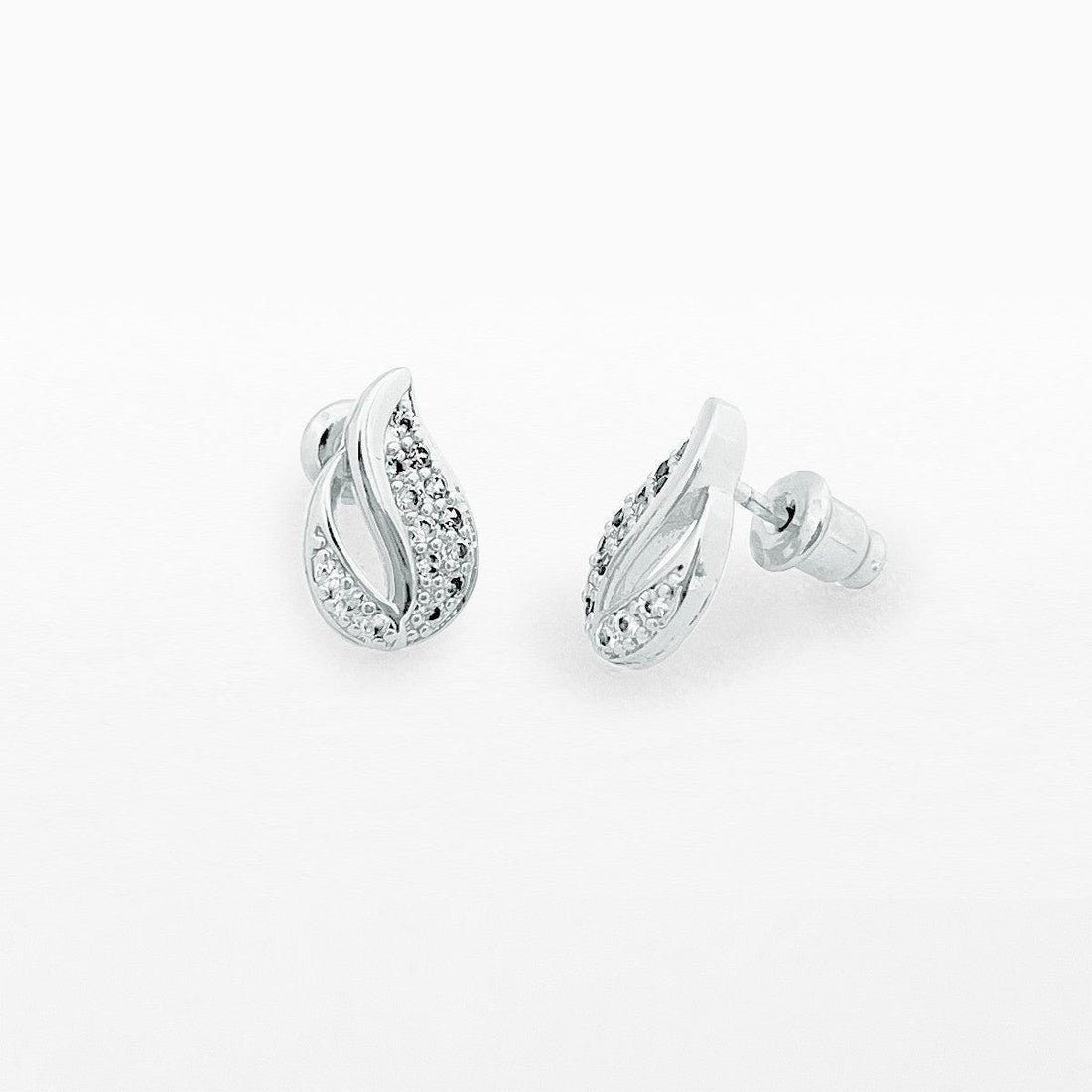 Diamond silver drop stud earrings
