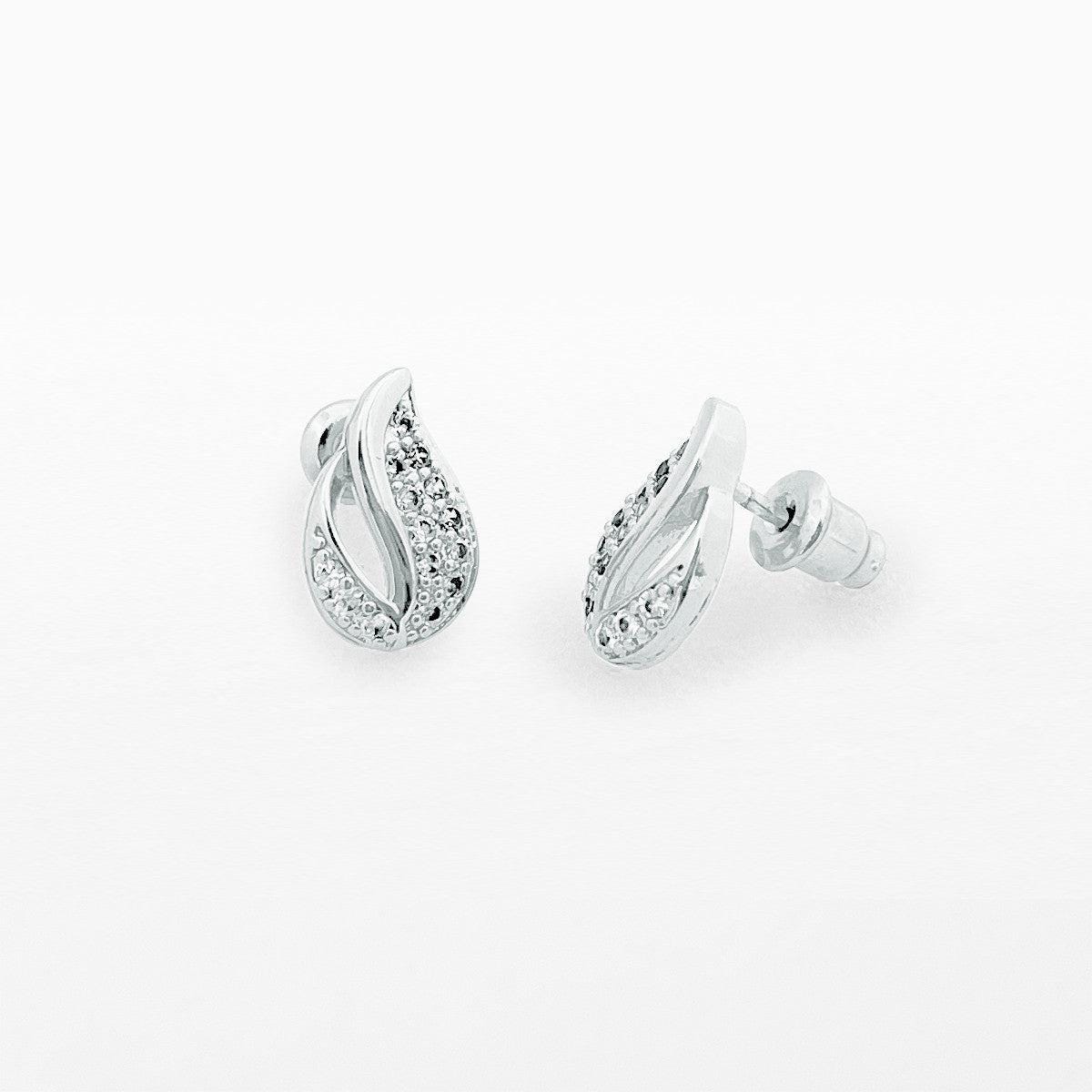 Diamond silver drop stud earrings
