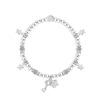 Happy 21st Birthday - Key &amp; stars charm bracelet in flower box