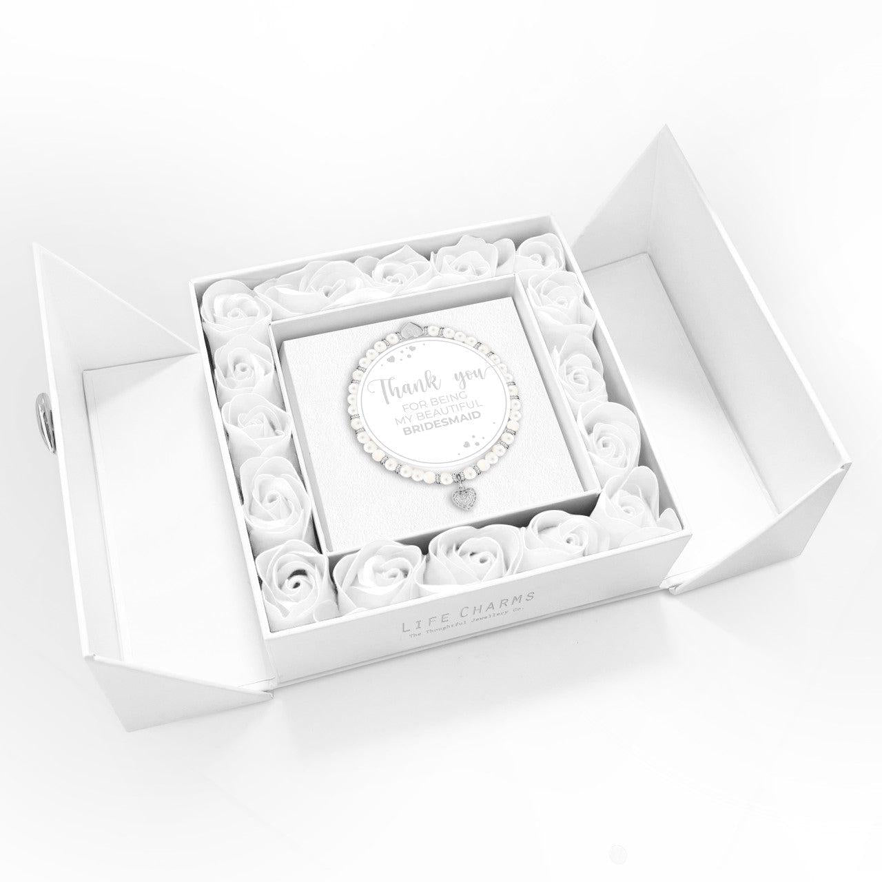 Thank You Bridesmaid - Freshwater pearls charm bracelet in flower box